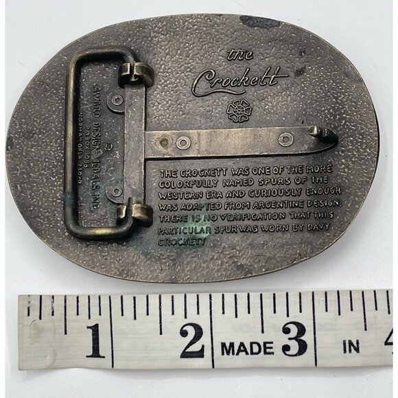 VINTAGE THE CROCKETT BOOT SPUR BRASS BELT BUCKLE Western Cowboy - Picture 4 of 6